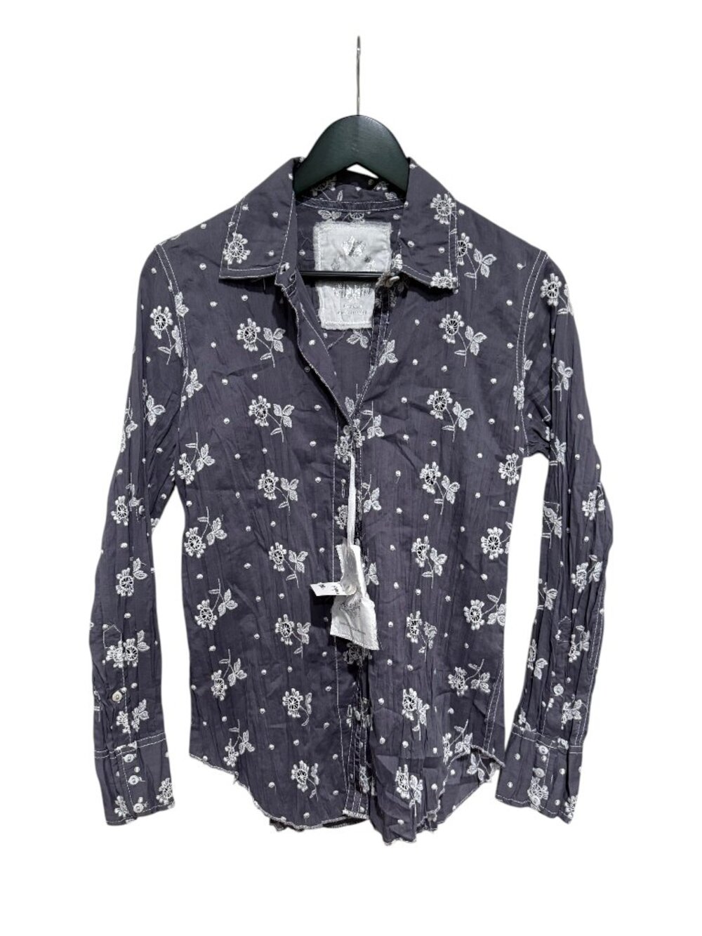 NWT CINO Blouse GREY/BLUE Button-up Blouse, Sz XS